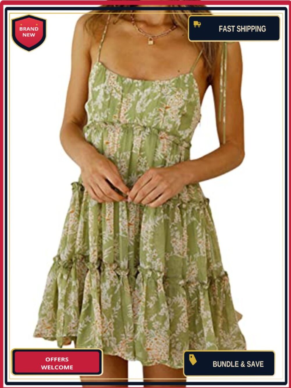 Boho Floral Mini Dress for Women Spaghetti Strap Ruffle Sundress Cottagecore